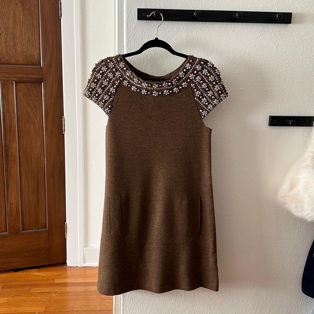 Tracy Reese Jeweled Embroidered Wool Dress